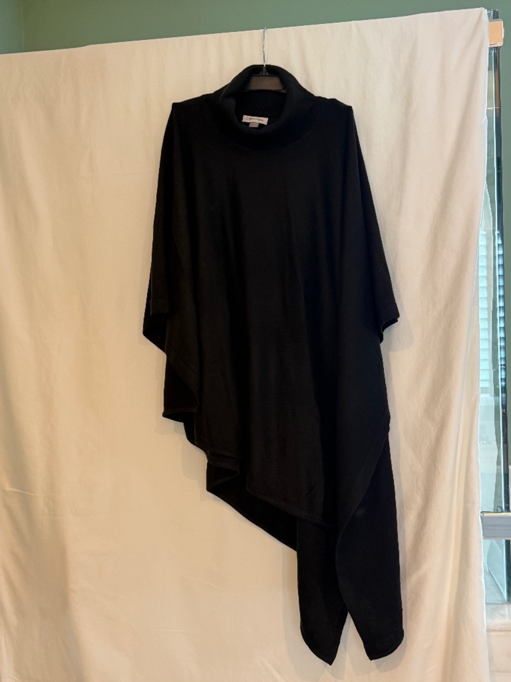 Calvin Klein XL Black Asymmetrical Poncho Cape Cowl Neck Sweater